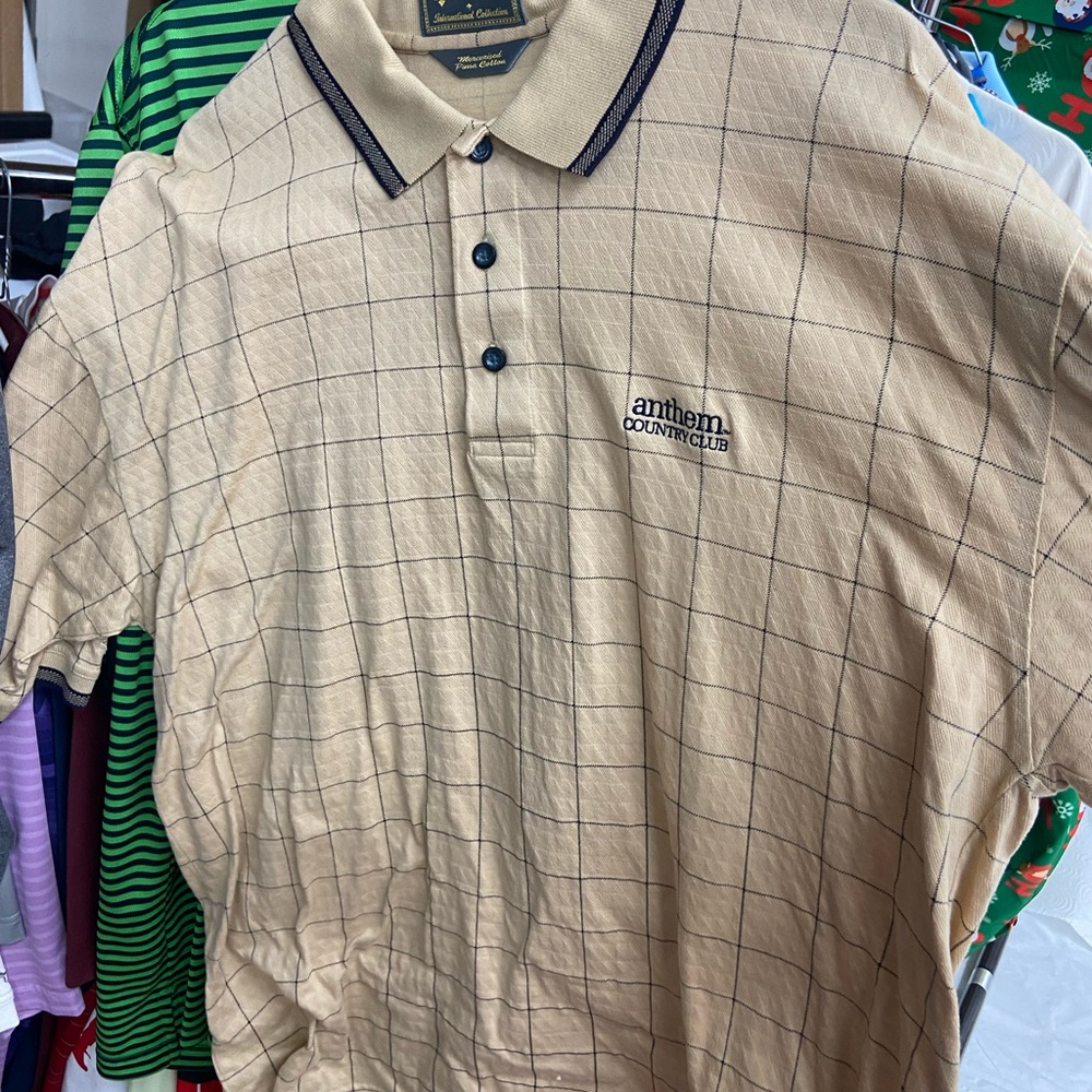 Descente Beige Checkered Polo Shirt